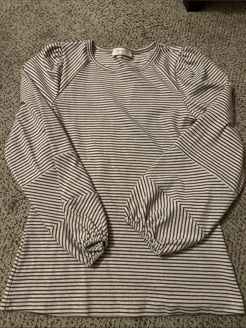 Doe & Rae Cream and Black Striped Long Sleeve Top